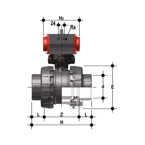 VXEIV/CP DA - pneumatically actuated Easyfit 2-way ball valve