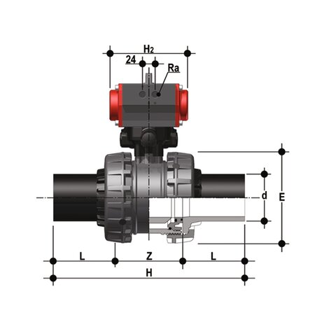 VXEBEV/CP NC - pneumatically actuated Easyfit 2-way ball valve