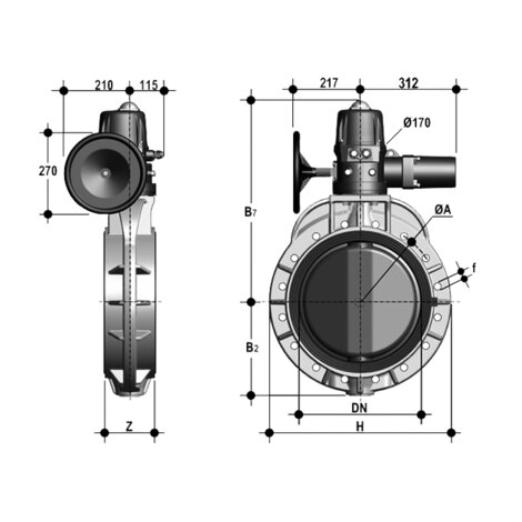 FKOF/CE 400V AC - Electrically actuated butterfly valve DN 350:400
