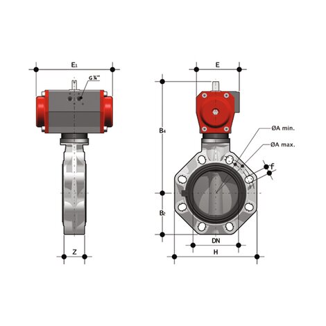 FKOC/CP NO - Pneumatically actuated butterfly valve DN 80:200
