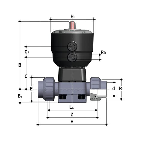 DKUIF/CP NO - Pneumatically actuated 2-way diaphragm valve PN 10 DN 15:65