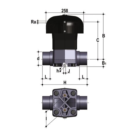 VMDM/CP NO - Pneumatically actuated diaphragm valve DN 80:100