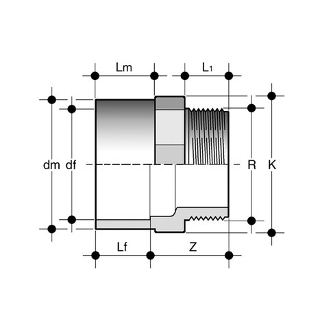 Disegno tecnico dell'adattatore di passaggio KIFV