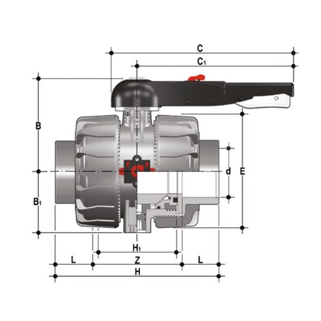 Disegno tecnico della valvola a sfera VKDI, VKDL, VKDA, VKDJ DN 65:100