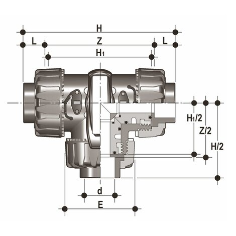 Disegno tecnico della valvola a sfera TKDI, TKDL, TKDA, TKDJ, LKDI, LKDL, LKDA, LKDJ