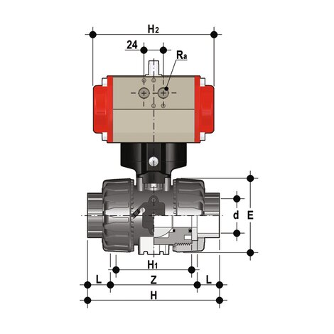 VKDIC/CP NO - VALVOLA A SFERA A 2 VIE DUAL BLOCK® A COMANDO PNEUMATICO DN 10:50
