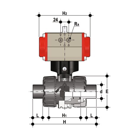 VKDDC/CP DA - VALVOLA A SFERA A 2 VIE DUAL BLOCK® A COMANDO PNEUMATICO DN 10:50