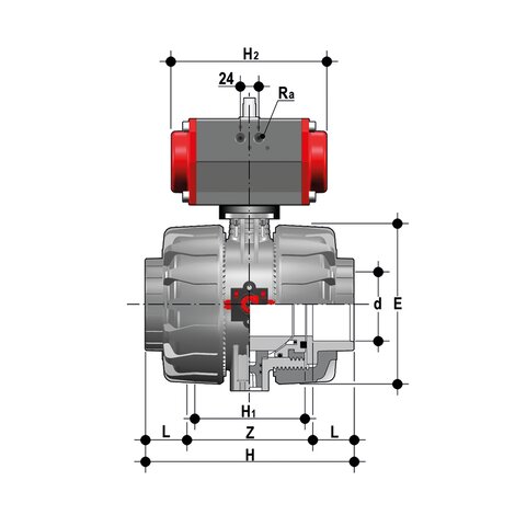VKDIC/CP NC - valvola a sfera a comando pneumatico DN 65:100