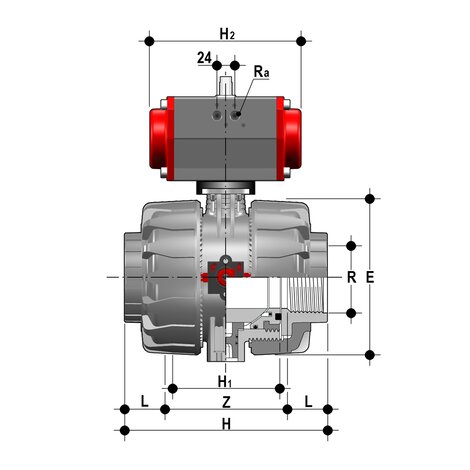 VKDFV/CP NC - Pneumatically actuated ball valve DN 65:100