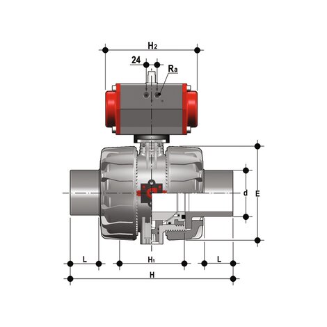 VKDBM/CP NC - Valvola a sfera a comando pneumatico DN 65:100