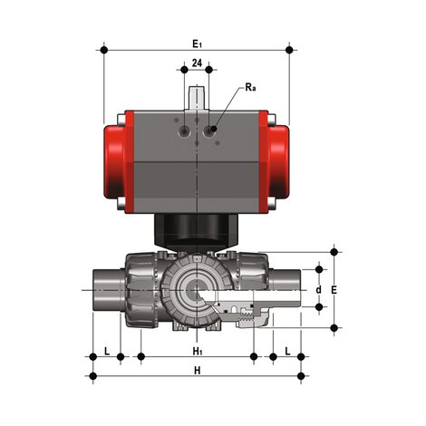 TKDDV/CP SA - Valvola a sfera a 3 vie DUAL BLOCK® a comando pneumatico DN 10:50