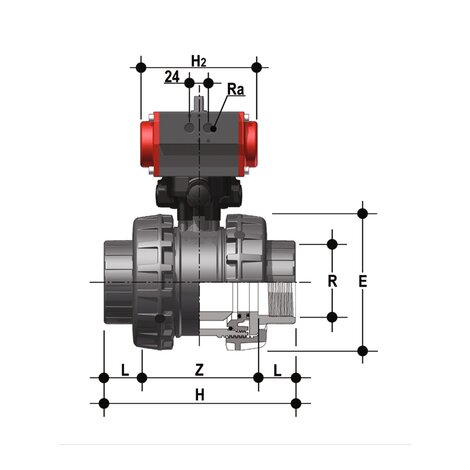 VXEFV/CP DA - VALVOLA A SFERA A 2 VIE EASYFIT A COMANDO PNEUMATICO DN 65:100