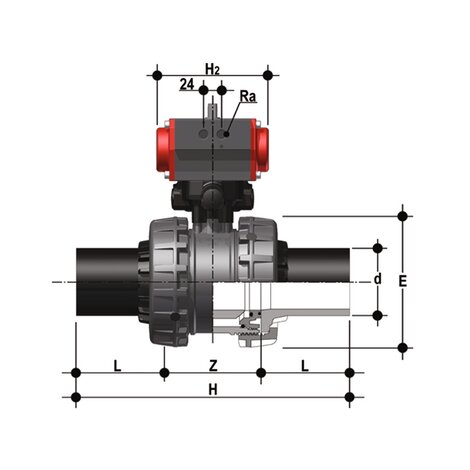 VXEBEV/CP NO - pneumatically actuated Easyfit 2-way ball valve