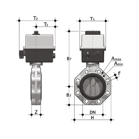 FKOF/CE 24V AC/DC - Electrically actuated butterfly valve DN 40:100