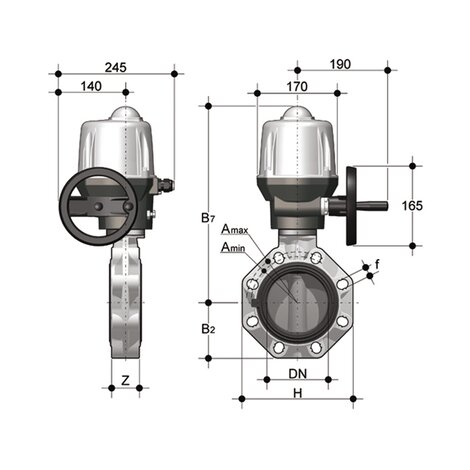 FKOF/CE 24V AC/DC - Electrically actuated butterfly valve DN 250:300