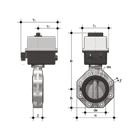 FKOV/CE 24V AC/DC LUG ISO-DIN - Electrically actuated butterfly valve DN 65:100