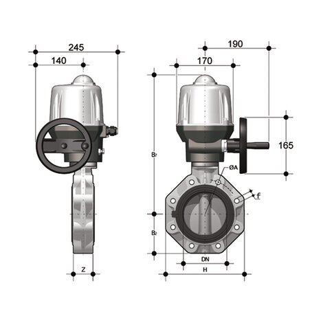 FKOF/CE 90-240V AC LUG ANSI - Electrically actuated butterfly valve DN 125:200