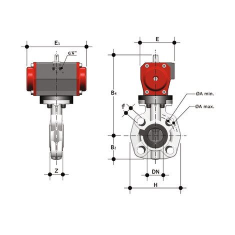 FKOM/CP NC - Pneumatically actuated butterfly valve DN 40:65