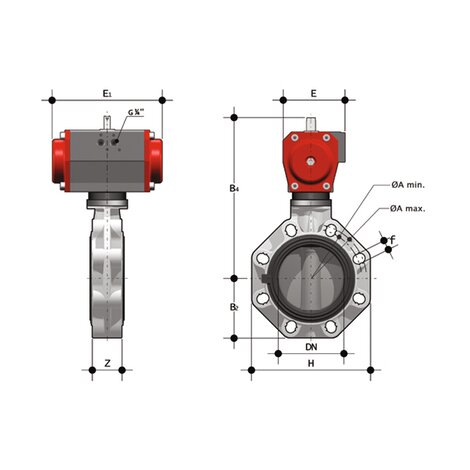 FKOM/CP NC - Pneumatically actuated butterfly valve DN 80:200