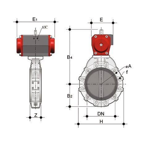 FKOV/CP NC - Pneumatically actuated butterfly valve DN 250:300