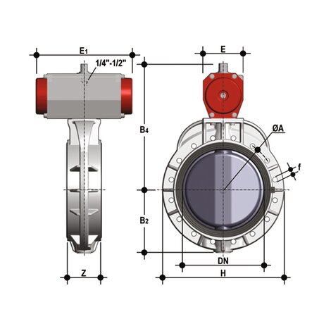 FKOV/CP NO - Pneumatically actuated butterfly valve DN 350:400