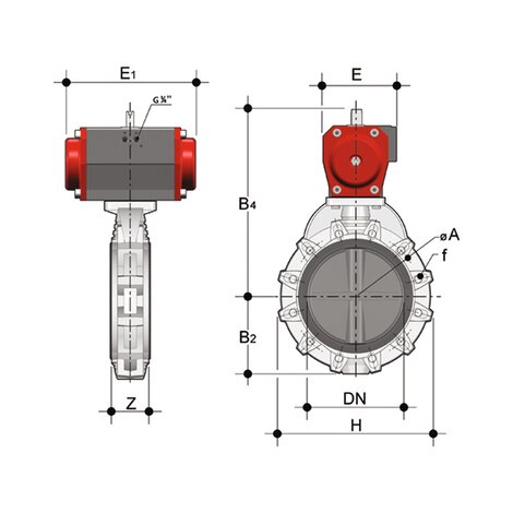 FKOV/CP NO LUG ANSI - Pneumatically actuated butterfly valve DN 250:300