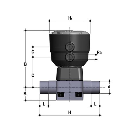 DKBDV/CP NC - Pneumatically actuated 2-way diaphragm valve PN6 DN 15:65