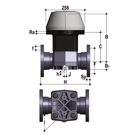 VMOV/CP NC - Valvola a membrana a comando pneumatico DN 80:100