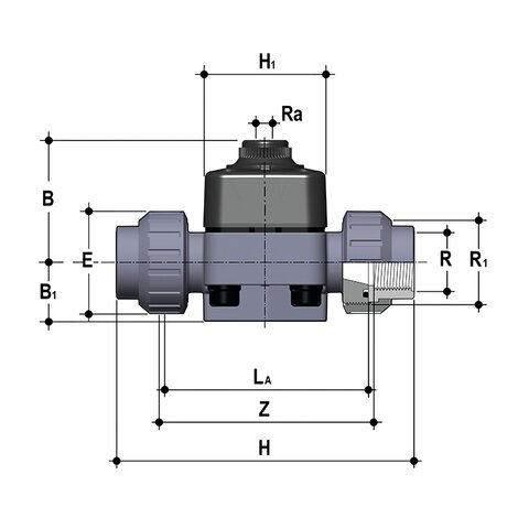 DKDUFV/CP NO - Pneumatically actuated 2-way diaphragm valve PN6 DN 15:65