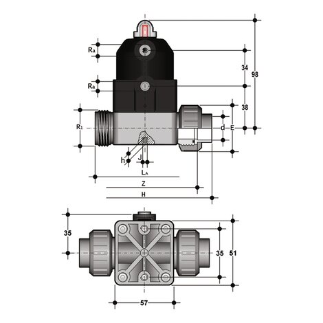 CMUIC/CP NO - Pneumatically actuated compact diaphragm valve DN 12:15