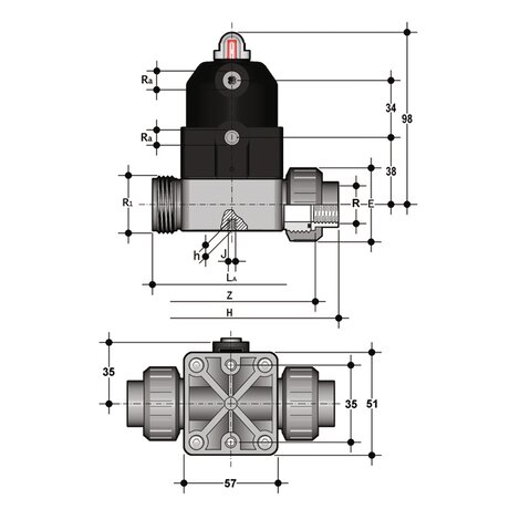 CMUFV/CP DA - Pneumatically actuated compact diaphragm valve DN 12:15