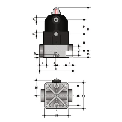 CMIF/CP NC - Pneumatically actuated compact diaphragm valve DN 12:15