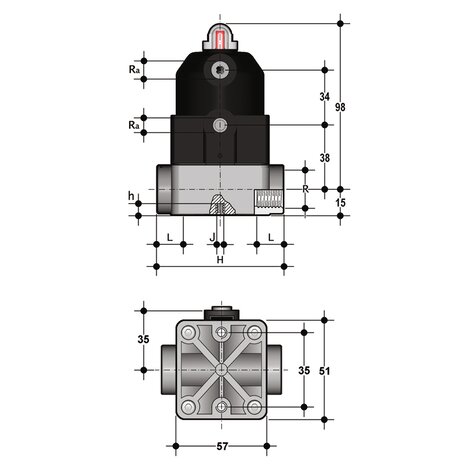 CMFF/CP NO - Pneumatically actuated compact diaphragm valve DN 12:15