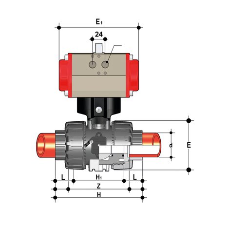VKDIF/CP NC - VALVOLA A SFERA A 2 VIE DUAL BLOCK® A COMANDO PNEUMATICO DN 10:50
