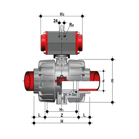 VKDIM/CP NC - Valvola a sfera a comando pneumatico DN 65:100