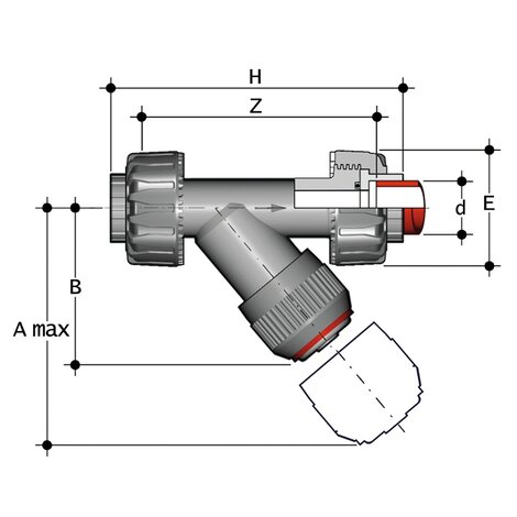 Disegno tecnico RVUFM DN 15:100 in PP-H