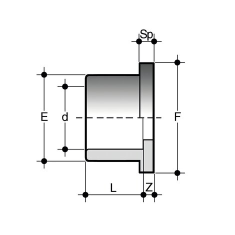 Disegno tecnico del raccordo per incollaggio - collari per flangiatura QPV