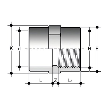 Disegno tecnico del raccordo raccordi di passaggio MIFV