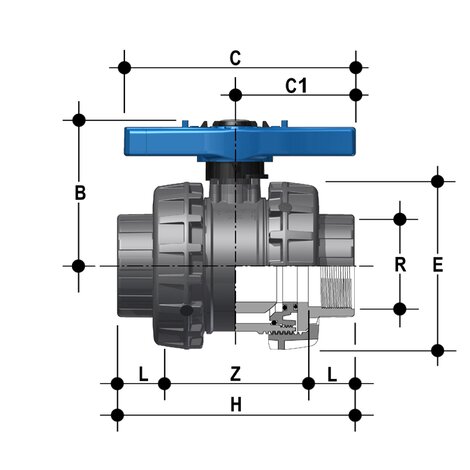 VEENV - VALVOLA A SFERA A 2 VIE EASYFIT DN 65:100