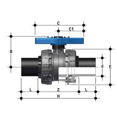 VEEBEV - VALVOLA A SFERA A 2 VIE EASYFIT DN 65:100