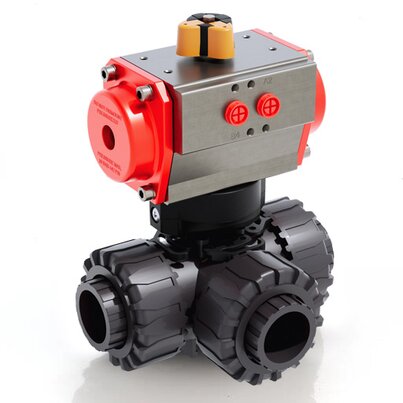 LKDIV/CP DA - Valvola a sfera a 3 vie DUAL BLOCK® a comando pneumatico DN 10:50