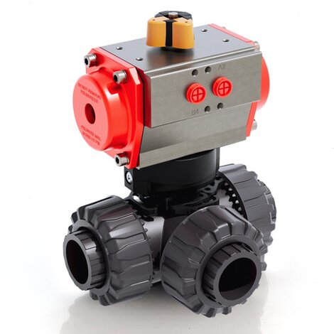 LKDLV/CP DA - Valvola a sfera a 3 vie DUAL BLOCK® a comando pneumatico DN 10:50