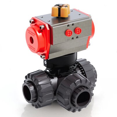TKDLV/CP SA - Pneumatically actuated DUAL BLOCK® 3-way ball valve DN 10:50