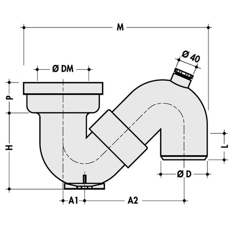 Sifone per turca 90° M/F