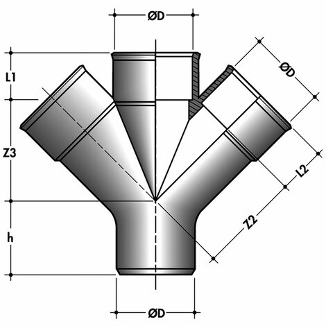 Derivazione 45° M/F doppia parallela
