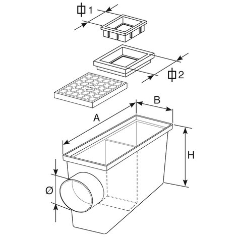 PP Trapped rainwater gully with square inlet and horizontal outlet