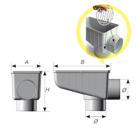 PP Untrapped rainwater gully with vertical/horizontal outlet