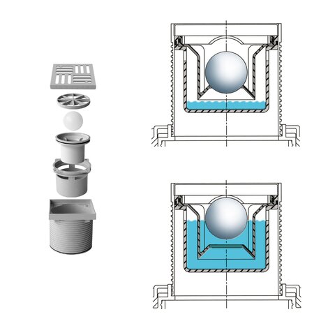 Dry floor trap with vertical outlet (Body PVC)