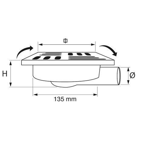 PP Trapped balcony floor drain with horizontal outlet - low version