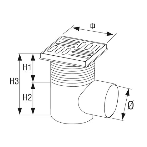 PP High capacity floor drain 1 outlet, high version